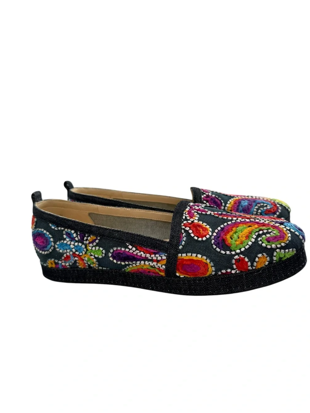 Stuart Weitzman Black Embroidered Multicolor Paisley Espadrilles